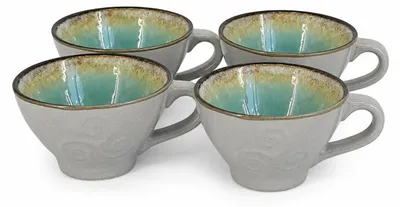 Image de Lot de 4 tasses en céramique River 200 ml – gris/turquoise, Clay