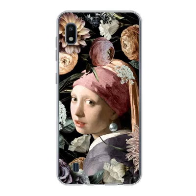 Produktbild von MuchoWow® Handyhülle Schutzhülle Hülle für Samsung Galaxy A10 Mädchen mit Perlenohrring - Blumen - Vermeer - Pastell - Kunstwerk - Gemälde - Alte Meister Silikon Softcase Handy Hülle - Schutzhülle