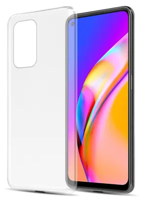 A transparent phone case is shown next to a smartphone with a colorful wallpaper.