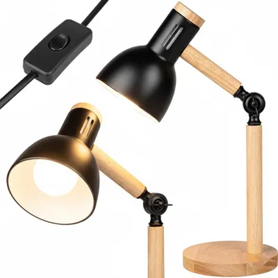 Obrázok produktu pre MasterLED E27 Lampa na čítanie Moderné čierne drevo, škandinávska stolová lampa Vintage, oceľ