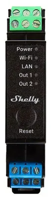 Zdjęcie produktu dla Shelly - Szyna górna - "Pro 2PM" - Przekaźnik - maks. 25A - 1 faza - 2 kanały - Funkcja pomiarowa - WLAN - LAN - BT (Shelly_Pro_2PM)