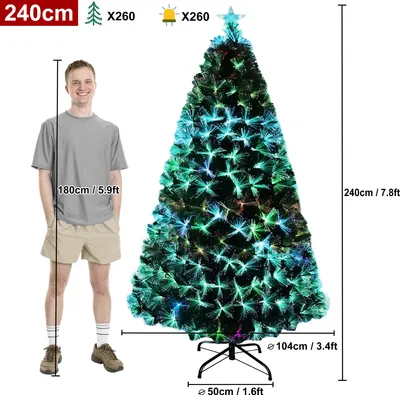 Obrázok produktu pre LZQ PVC vianočný stromček umelý 240 cm s LED optickými vláknami a kovovým stojanom, vianočná dekorácia vianočný stromček, zelené PVC