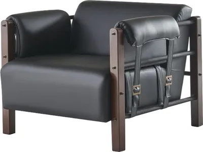 Produktbild von Lehnsessel Schwarz Modern Sessel Holz Leder Weiche Armlehnen 1-Sitzer