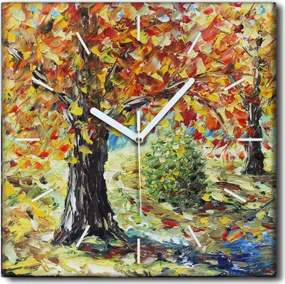 Produktbild von Coloray Uhr auf Leinwand 30x30 cm Wand Uhr Dekoration Wohnzimmer Segeltuch weiße Zeiger -Herbstbaumblätter