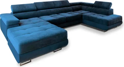Produktbild von Masseno Ecksofa CASONE R-S mit Schlaffunktion U-Form, Sofa mit Bettkasten, Wohnzimmersofa, Couch, Soffa, Bettsofa, Couchgarnitur- Blau, MONOLITH 77