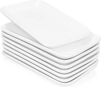 Image de Assiette rectangulaire blanche - Lot de 8 - Porcelaine - 25,5 x 15,7 cm