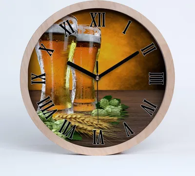 Produktbild von Holzuhr 25fi cm wanduhr - schwarze Spitzen - zwei Gläser Bier