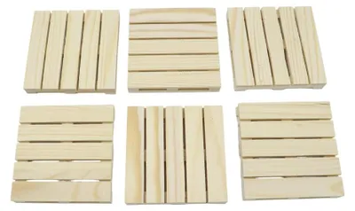 Holzuntersetzer, 6 Stück, quadratisch, 10x10x1,5 cm, massiv