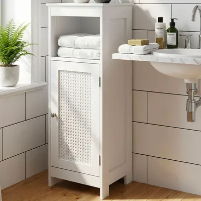 Produktbild von WOHNLING Badschrank 80 x 30 x 28 cm Weiß - Schmaler Badezimmerschrank Tür & Ablage Aufbewahrungsschrank Badezimmer Nischenschrank Bad Badezimmerregal