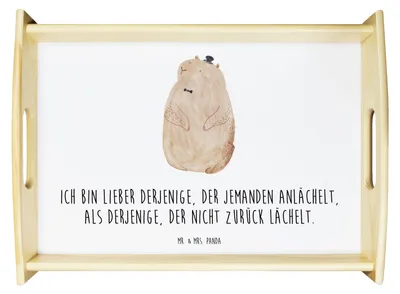 Produktbild von Mr. & Mrs. Panda Holztablett Murmeltier - Weiß - Geschenk, Serviertablett, Lustige Sprüche, Deko Tablett, aus holz, Bett-Tablett, Knigge, Dekotablett, Anstand, Respekt