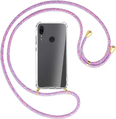Produktbild von Handykette Backcover-Schutzhülle mit Band (Metall goldfarben) für Xiaomi Redmi Note 7 (Pro) - lila/rosa/blau