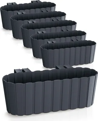 Produktbild von Spetebo balkónový kvetináč s držiakom 39 x 13 cm - sada 6 kusov - plastový kvetináč na zábradlie v antracitovej farbe - záhradný kvetináč na zavesenie