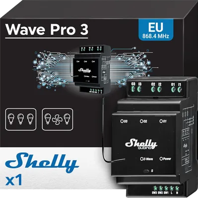 Image de Module Contrôleur Shelly pour Rail DIN avec 3 Relais Z-Wave 110/240V AC 3x16A