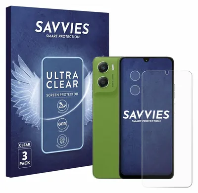 A product shot featuring a green smartphone, its packaging, and a screen protector.