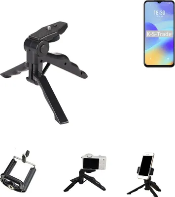 Produktbild von K-S-Trade Stativ Tisch-Ständer Dreibein Handy-Stativ Ständer kompatibel mit Meizu M10 Mini-Stativ Smartphone Tripod Handy-Stativ aus Plastik schwarz