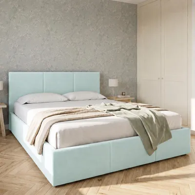 Produktbild von Home Collective Bett Doppelbett Polsterbett Bettgestell mit Lattenrost & Stauraum mit Bettkasten, Kopfteil mit 3 Paneelen | weicher Samt | 140x200 cm | Hellblau, KI-generiertes Bild