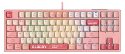 Obrázek produktu pro A4tech Herní mechanická klávesnice Bloody Energy Pink S87 BLMS TKL RGB podsvícení, červené spínače, USB