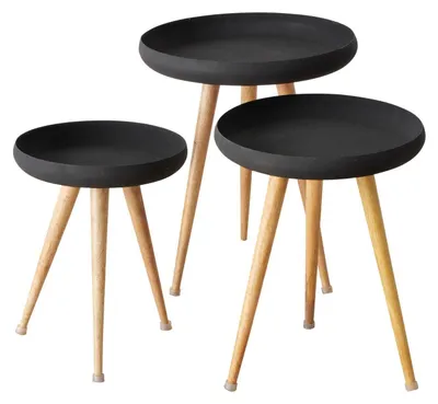 Produktbild von Loft-Kaffeetische mit schwarzer Platte und Beinen aus Mangoholz MASDOUR, 3er-Set
