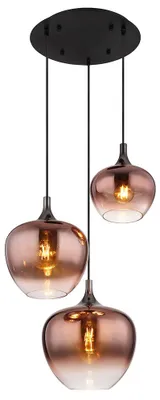 Produktbild von Hängeleuchte, 3-Flammig, Glas kupfer, schwarz, H 120 cm