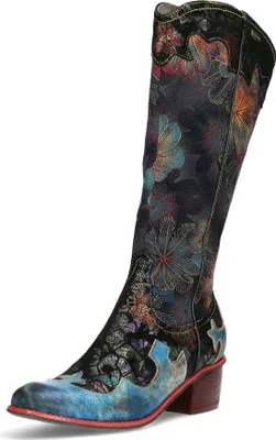 Produktbild von Laura Vita Damen Stiefel Cowboy Boot floral Blumen Muster Karree Gecaio 14, Größe:37 EU, Farbe:Blau