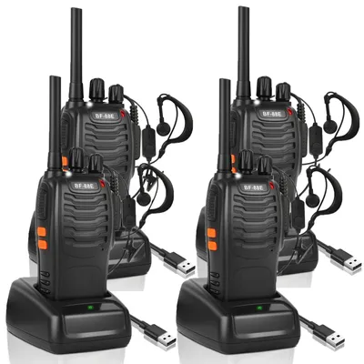 Productafbeelding van JUAUO Professionele walkie-talkies voor volwassenen, oplaadbare portofoons met 16 kanalen, PMR446, twee-weg radio's met headset en USB-oplaadstation, geschikt voor kamperen en wandelen (zwart, 2 sets) – 4 stuks