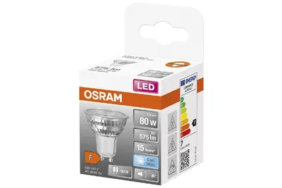 Produktbild von OSRAM HOMELIGHTING 4058075453647 LED (monochrome) EEC F (A - G) GU10 Reflector bulb 6.9 W = 80 W Cool white (Ø x L) 51.0 mm x 52.0 mm 1 pc(s)