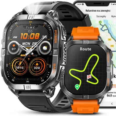 Zdjęcie produktu dla Smartwatch Zegarek Męski Gps Wodoodporny Latarka Rozmowy Dwa Paski Menu Pl