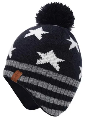 Zdjęcie produktu dla Czapka zimowa typu beanie z pomponem, dla chłopców i dziewcząt, kolor granatowy, rozmiar 53