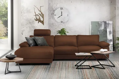 Produktbild von KAWOLA Sofa LOLA Ecksofa XL Leder braun mit motorischer Relaxfunktion Recamiere links