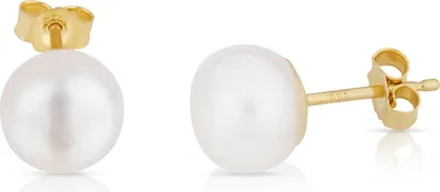 Produktbild von Paar 9mm echte Süßwasserperle Ohrstecker 333 Gelb Gold Bouton Perlen Ohrringe