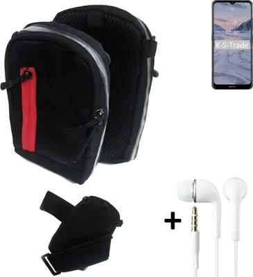 Produktbild von K-S-Trade Outdoor Gürteltasche Holster Umhängetasche + Kopfhörer kompatibel mit Nokia 2.4 schwarz Handy Tasche Case travelbag Schutzhülle