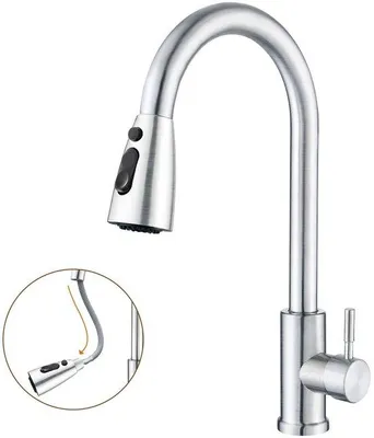 Produktbild von Ausziehbarer Küchenarmatur-Schlauch, Küchenarmatur mit Duschfunktion, Hochdruck-Spültischarmatur, Edelstahl-Küchenarmatur, Küchenarmatur mit Sprühdüse, Küchenarmatur
