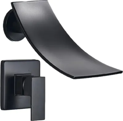 Immagine prodotto di Rubinetto lavabo Ari, miscelatore monocomando da bagno con bocca a cascata, cartuccia in Vetroceramica, montaggio a incasso, nero opaco