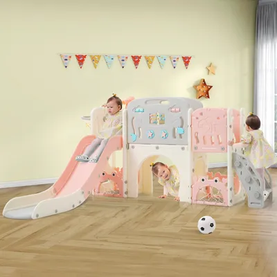 Produktbild von 11 in 1 Kleinkindrutsche, Kinderrutsche mit Basketballkorb, Kinderrutschen-Spielset-Struktur, Bogentunnel und Teleskop, Spielzeugaufbewahrungsorganizer für Kleinkinder, Klettergerüst für Kinder.