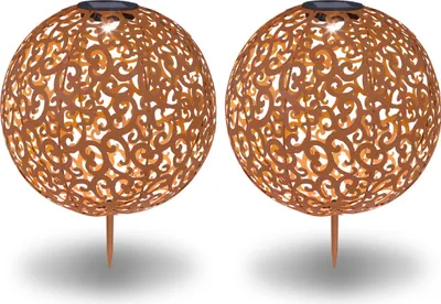 Produktbild von Solarleuchte Garten Solarlampe 2er Set Außen Kugel 28 cm Rost Optik Solar