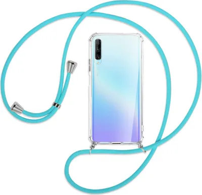 Produktbild von Handykette Backcover-Schutzhülle mit Band (Metall silberfarben) für Huawei P Smart Pro 2019 - türkis