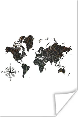 Produktbild von MuchoWow® Poster Weltkarte - Bronze - Kompass 120x180 cm - Kunstposter