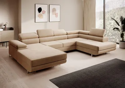 Produktbild von Ecksofa MARGO U- Form, moderne Couch mit Schlaffunktion, verstellbare Kopfstützen, zwei Bettkästen, große Polstercouch – Kronos 35
