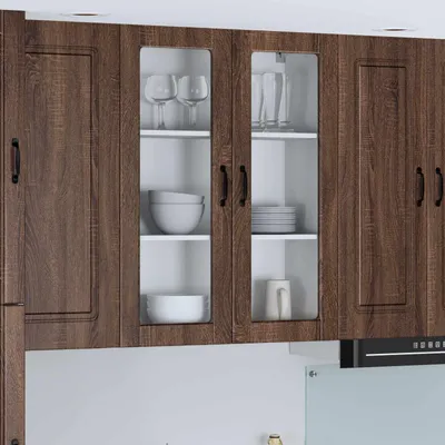 Obrázek produktu pro vidaXL Skříňka se skleněnými dvířky LUCCA, barva: tmavý dub, rozměry: 80 x 31 x 100 cm
