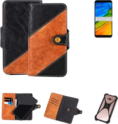 Produktbild von K-S-Trade Handyhülle Schutzhülle Bookstyle Case Wallet-Case kompatibel mit Xiaomi Redmi 5 Handy Cover Bumper Klapphülle schwarz hellbraun 1x
