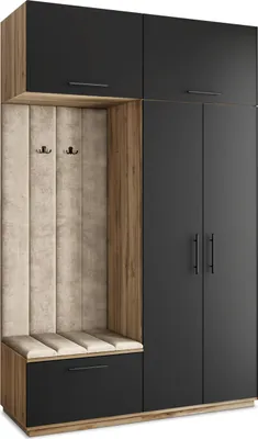 Produktbild von Masseno Garderobe-Set REMA 150/240/60 cm Modern Garderobenschrank Eiche Wotan, Veloursstoff MONOLITH 04 (Beige)