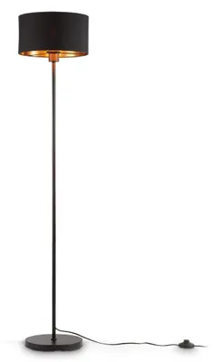 Image de B.K. Licht lampadaire tissu noir doré douille E27 pour une ampoule abat-jour en tissu 30 cm câble 140 cm avec interrupteur à pied livré sans ampoule