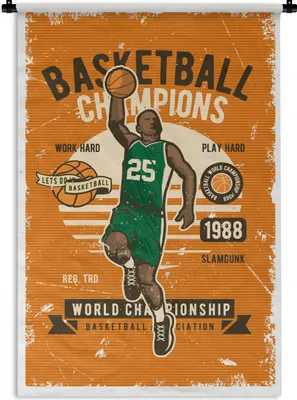 Produktbild von MuchoWow® Wandteppich Wandbehang Mancave - Basketball - Sport - Retro 60x90 cm Tapisserie Dekoration Wandtuch - Foto-Teppich - Abwaschbar
