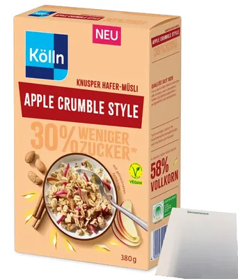 Produktbild von Kölln Knusper Apple Crumble Style Hafer-Müsli (380g Packung) + usy Block