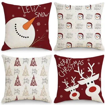 4er-Set Weihnachtskissenbezüge 45x45 cm Leinen