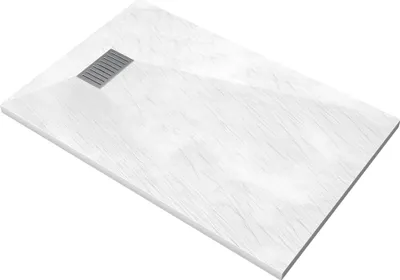 Image de Receveur de douche Blanc Effet Pierre 90x140 cm et Grille décor Linéaire en Inox