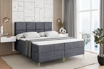 Produktbild von ALTDECOR  Boxspringbett mit Gold Füßen, Matratze und Lattenrost, Boxbett, Topper, Polsterbett mit Bettkasten, Bett mit Stauraum H4-Matratze, Doppelbett - NOVA-FZ- 140x200 - Dunkelgrau Samt