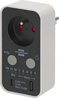 Zdjęcie produktu dla brennenstuhl Sterownik czasowy do 8h z USB A i USB C; 1506181