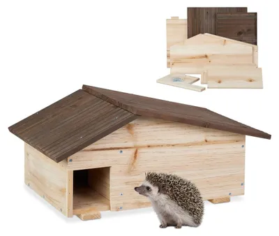 Imagen del producto de Casa para erizos - Refugio para erizos con base - Madera natural de pino - 24 x 46 x 33,5 cm - Para la hibernación de erizos