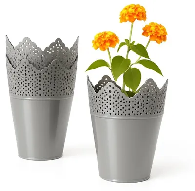 Zdjęcie produktu dla Omgoods - Zestaw 4 doniczek wewnętrznych w kształcie korony - srebrne, 16 cm